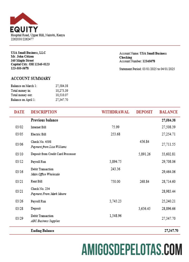 Extrato de conta de empresa de negócios de banco de ações em formato Word Snd PDF
